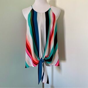 Express Striped Tie Front High-Neck Top Size XL Multicolored